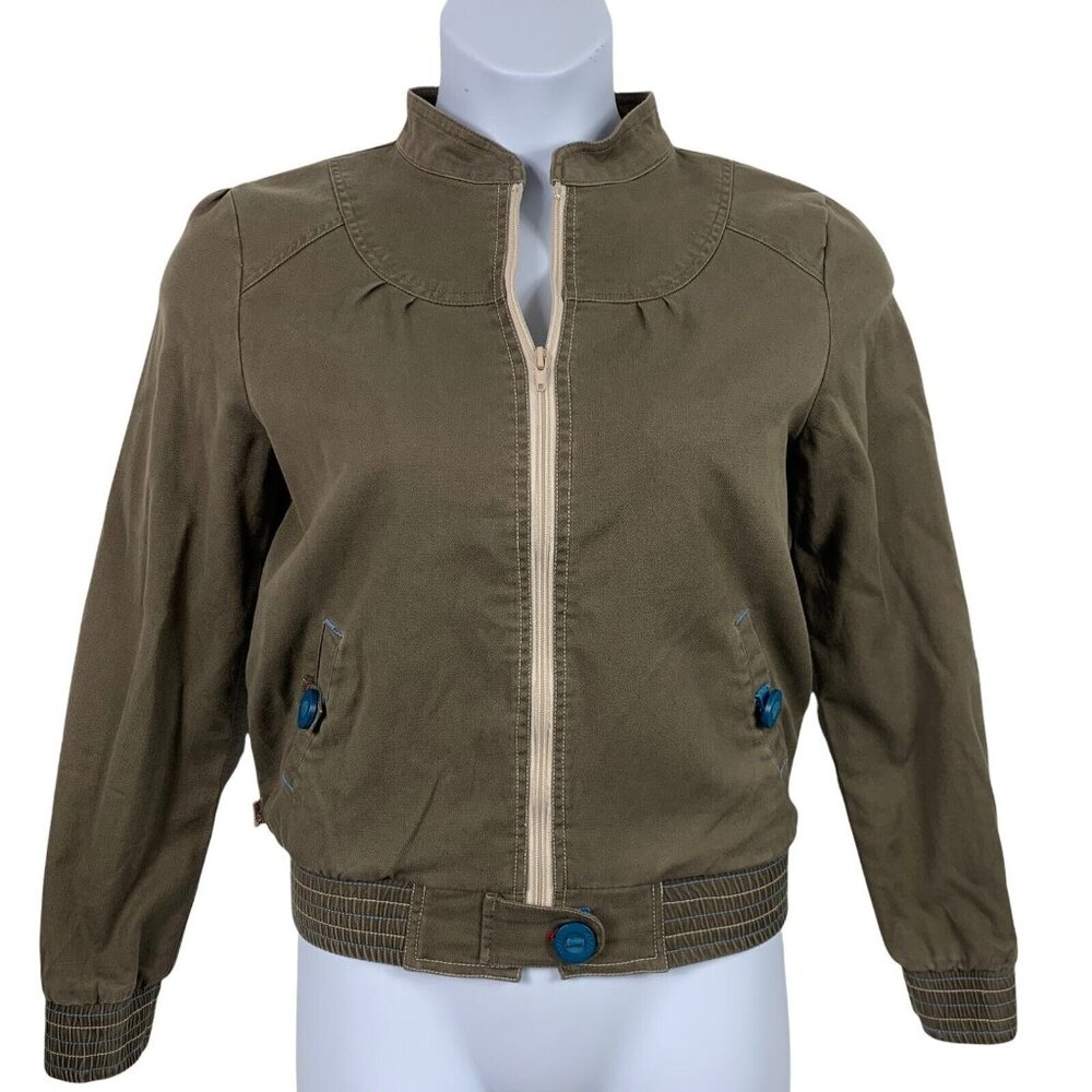Matix Size Large Jacket Zip Bomber Style Pockets Brown Blue Long Sleeve Womens